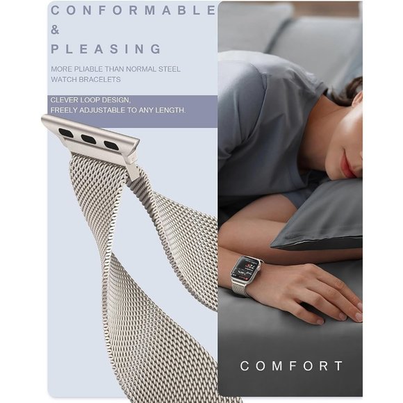 Women Stainless Steel Milanese Loop Apple Watch Magnetic Clasp Replacement Band - Picture 4 of 9